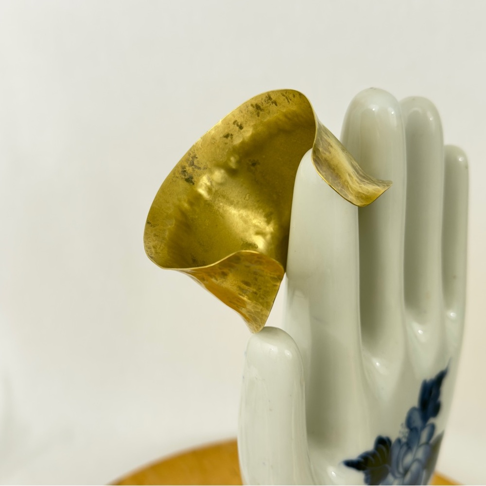 Modernist Solid Brass Satin Hand Hammered Finish Curve Cuff Bangle Bracelet - Picture 3 of 13